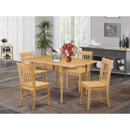 East West Furniture 5 Piece Monza Modern Dining Table Set - Oak MZNO5-OAK-W
